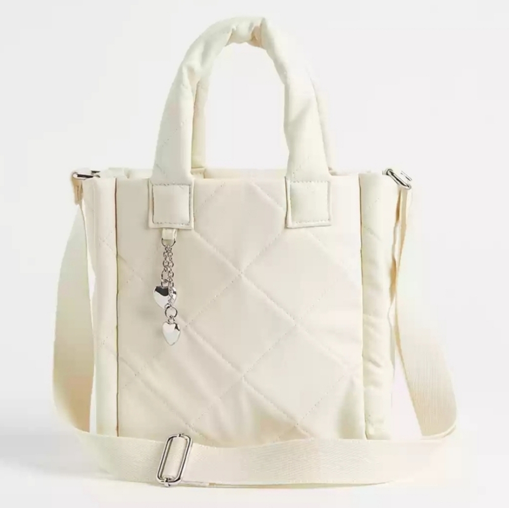 Mini Cream Quilted Tote Bag